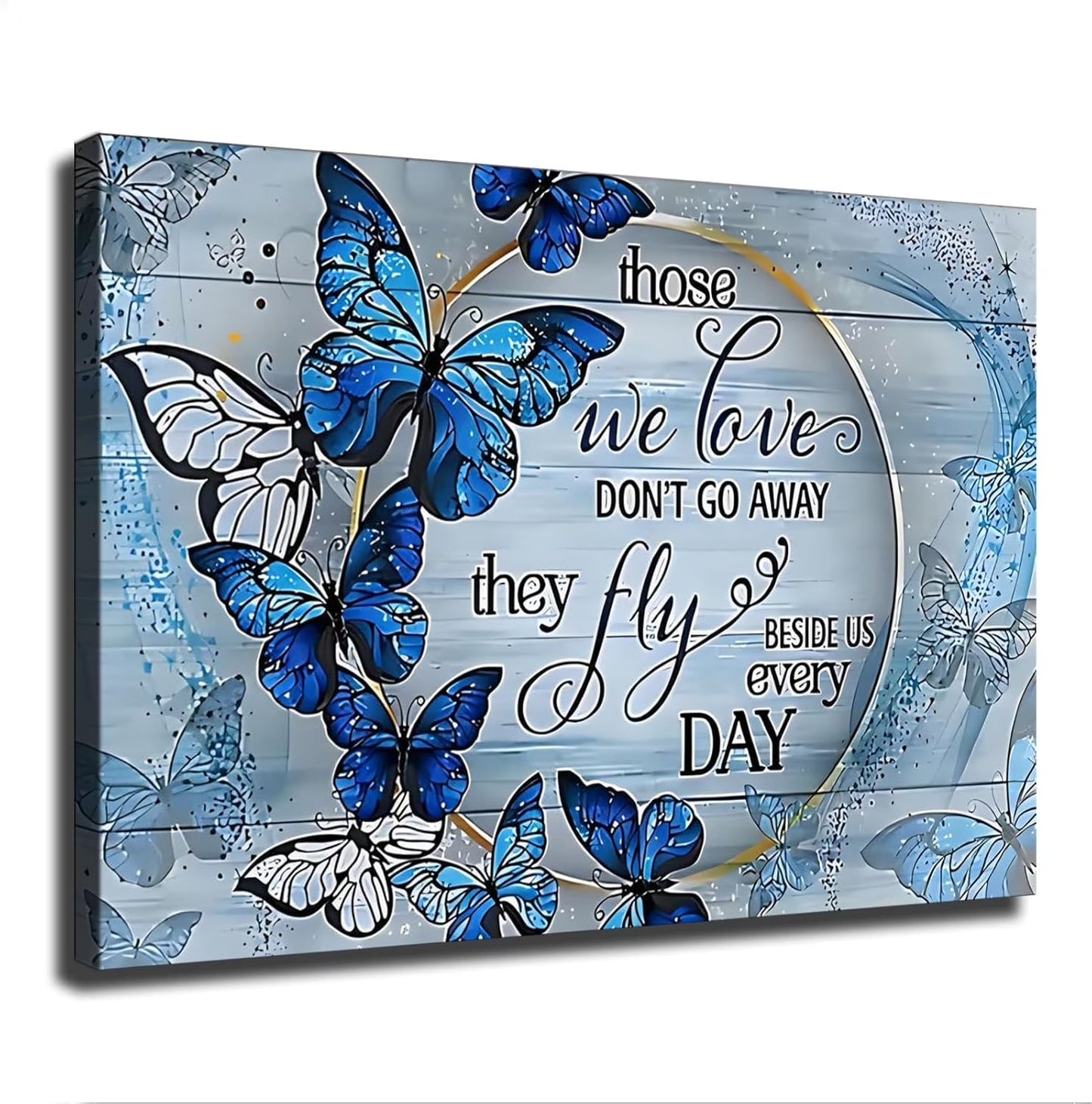 Blue Butterfly Wall Art Butterfly Decor for Bathroom Blue Wall Art for Office Butterfly Room Decorations Art Paintings Blue Butterfly Picture Decor for the Home Framed Wall Art 12"X18"