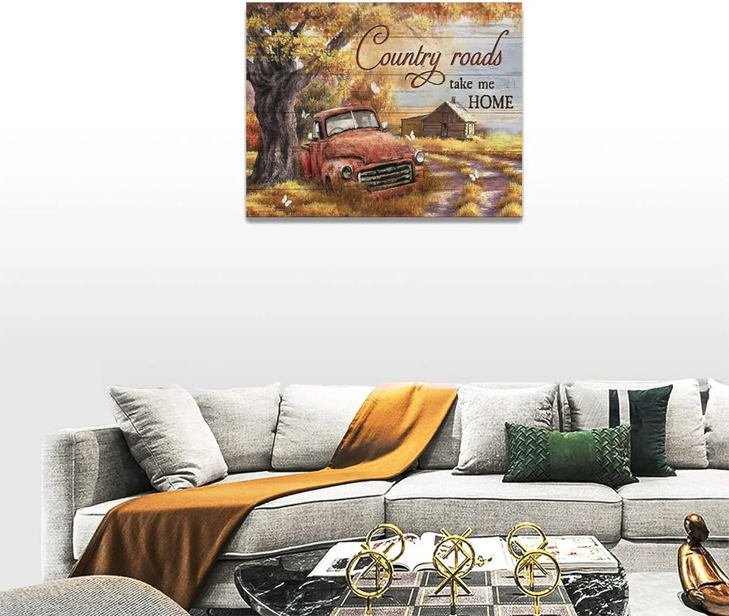 Farmhouse Truck Canvas Wall Art Rustic Old Truck Pictures Wall Decor Country Truck Painting Prints Artwork Framed Home Decoration for Bathroom Bedroom Living Room 16"X12"