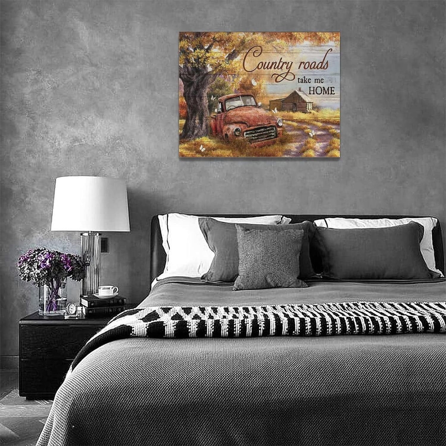 Farmhouse Truck Canvas Wall Art Rustic Old Truck Pictures Wall Decor Country Truck Painting Prints Artwork Framed Home Decoration for Bathroom Bedroom Living Room 16"X12"