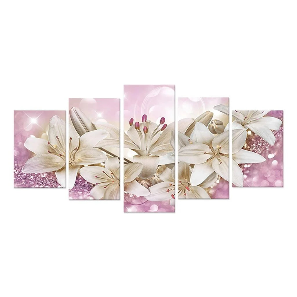 Pink Lily Flowers Floral Canvas Print Wall Art Abstract Painting Picture Decor for Home Living Room Bathroom,Wall Art Canvas Flower Painting 5 Pieces,7.8*11.8 Inches~7.8*19.7 Inches