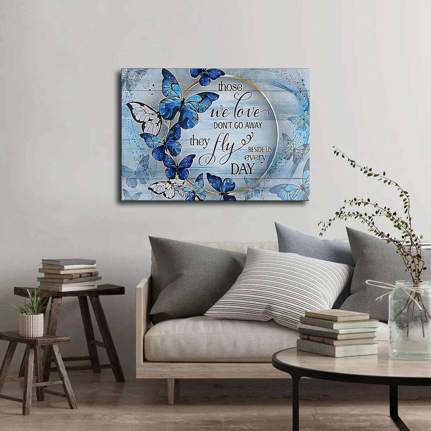 Blue Butterfly Wall Art Butterfly Decor for Bathroom Blue Wall Art for Office Butterfly Room Decorations Art Paintings Blue Butterfly Picture Decor for the Home Framed Wall Art 12"X18"