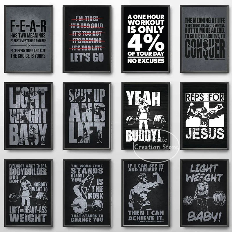 Iconic Gym Inspirational Quotes Poster Lets Go No Excuses Gym Prints Canvas Painting Wall Art Picture Gym Room Home Decor Gifts