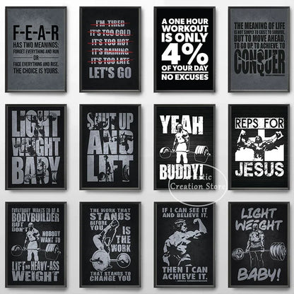 Iconic Gym Inspirational Quotes Poster Lets Go No Excuses Gym Prints Canvas Painting Wall Art Picture Gym Room Home Decor Gifts